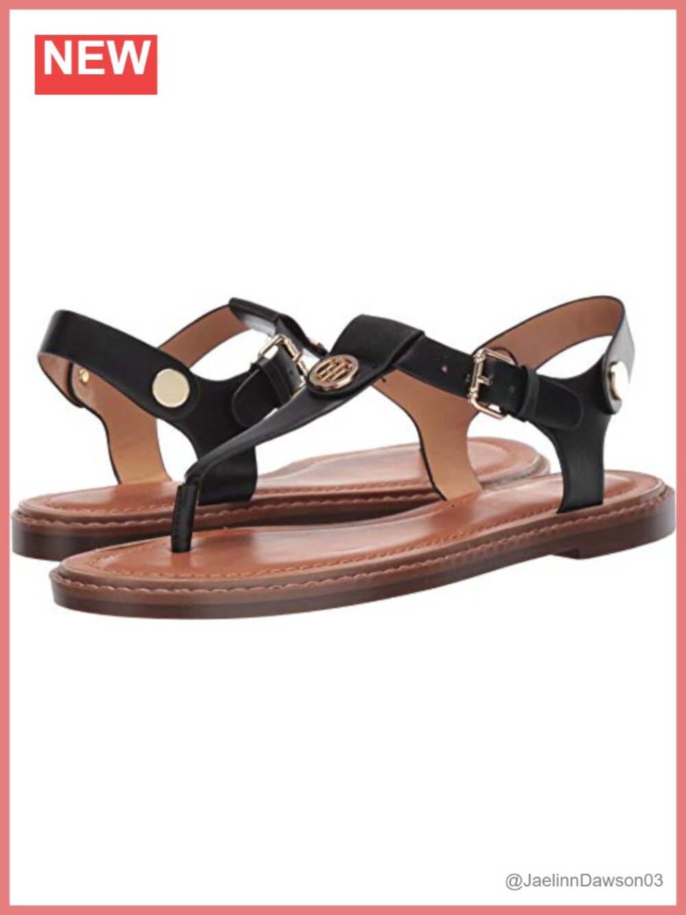Tommy Hilfiger Women's Bennia Flat Sandal Faux Leather Adjustable Buckle